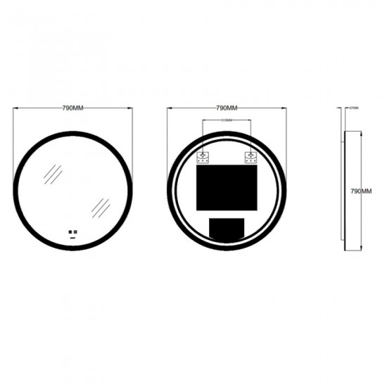 Дзеркало Zerix Solo MC02-80 з LED Touch, Anti-fog, димером, регулятором яскравості (ZX6066)