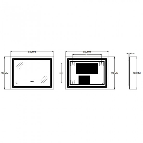 Дзеркало Zerix Kubix MR04-80x60-REVERSE з LED Touch, Anti-fog, димером, регулятором яскравості (ZX6054)