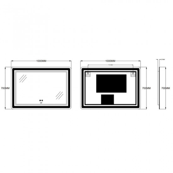 Дзеркало Zerix Mirra MR05-100x70 з LED Touch, Anti-fog, димером, регулятором яскравості (ZX6060)
