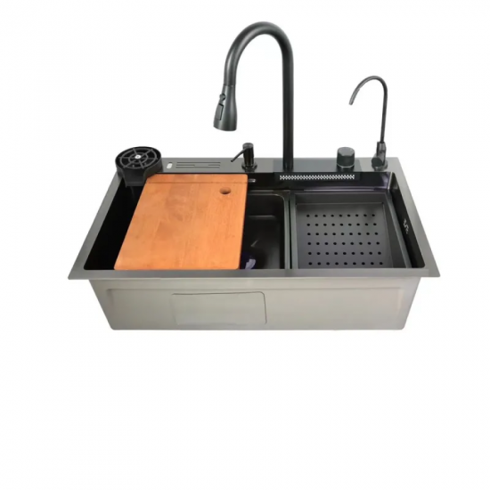 Мийка багатофункціональна Zerix ZH7546-SET-06 Micro Decor Graphite з вбудованим змішувачем з нерж.сталі (ZM5587)