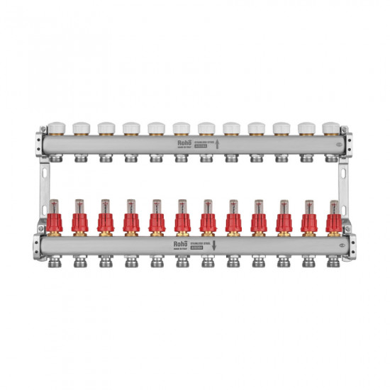 Колектор з витратоміром та термостатичними клапанами Roho R804-12M - 1"х 12 вих. (RO1036)
