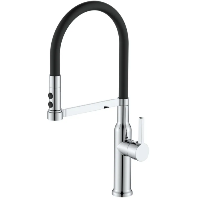 Змішувач для кухні MIXXUS PREMIUM PULL 017 REFL.BLACK (Колір хром+силік.вилив чорний) (MI8277)