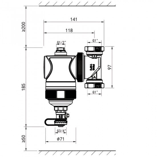 Сепаратор шламу Koer KR.1275-25 - 1" універсальний магнітний (латунний) (KR5852)