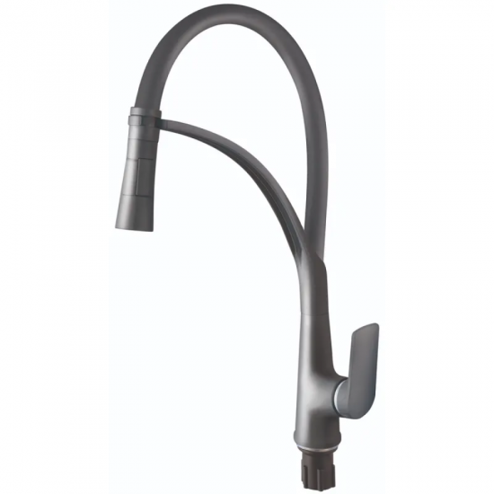 Змішувач для кухні Plamix Lucas-017 SET Graphite Refl.Grey з підведенням (Колір графіт+сил.вилив сірий) (PM0723)