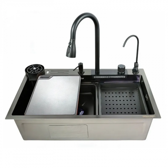 Мийка багатофункціональна Zerix ZH7546-SET-06 Micro Decor Graphite з вбудованим змішувачем з нерж.сталі (ZM5587)