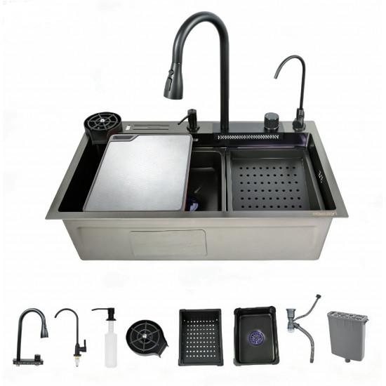 Мийка багатофункціональна Zerix ZH7546-SET-06 Micro Decor Graphite з вбудованим змішувачем з нерж.сталі (ZM5587)