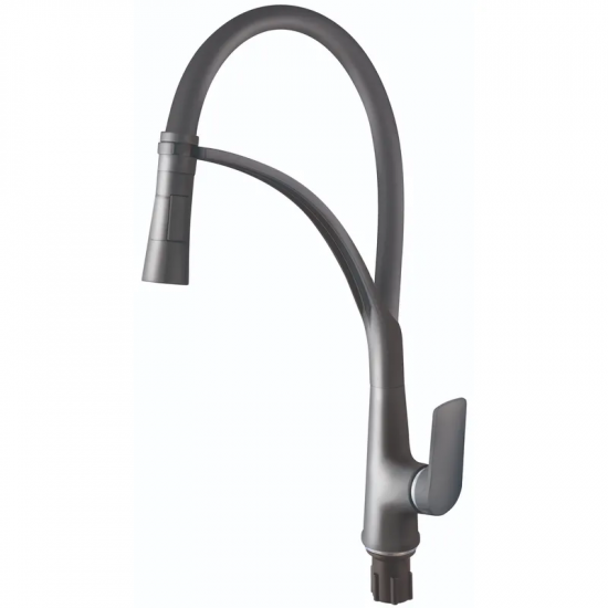 Змішувач для кухні Plamix Lucas-017 SET Graphite Refl.Grey з підведенням (Колір графіт+сил.вилив сірий) (PM0723)