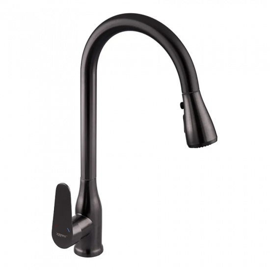 Змішувач для кухні з висувною лійкою Zerix PUL-014 Graphite з нерж. ст. SUS304 (кол. графіт) (ZX503