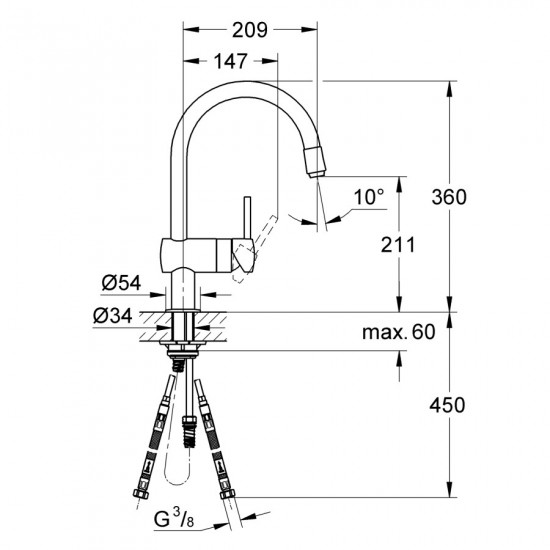 Змішувач для кухні з висувним виливом Grohe Minta (32918000)