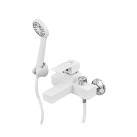 Смеситель для ванны Plamix Kubus-009 EURO SET White (с шлангом, лейкой и кронштейном) (PM0673)