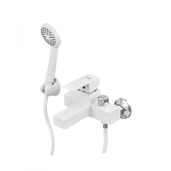 Змішувач для ванни Plamix Kubus-009 EURO SET White (з шлангом, лійкою та кронштейном) (PM0673)