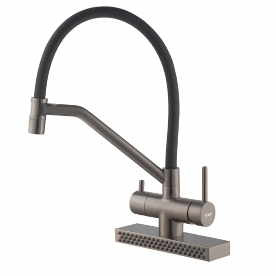 Змішувач для кухні Koer KB-74027-07 з функцією "водоспад" та чорним силіконовим виливом (KR5203)