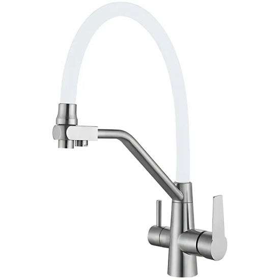 Змішувач для кухні з гнучким виливом на дві води Mixxus FUL-021 REFL.WHITE з нерж. сталі SUS304 (MI
