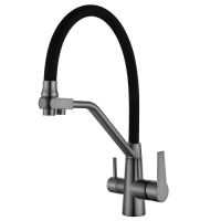 Кухонный смеситель на две воды Mixxus FUL-021 Graphite Refl.Black (нержавеющая сталь) (MI6115)