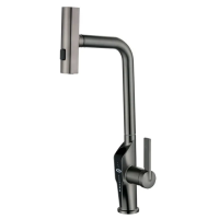 Змішувач для кухні з висувною лійкою Mixxus FALCON 014 GRAPHITE, 4 режими,з індикатором температури