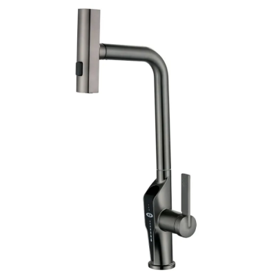 Змішувач для кухні з висувною лійкою Mixxus FALCON 014 GRAPHITE, 4 режими,з індикатором температури