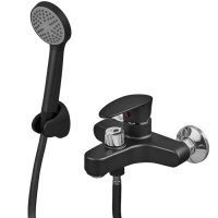 Змішувач для ванни Plamix CEZAR-009 EURO SET Matte black, зі шлангом, лійкою та кронштейном (PM0693