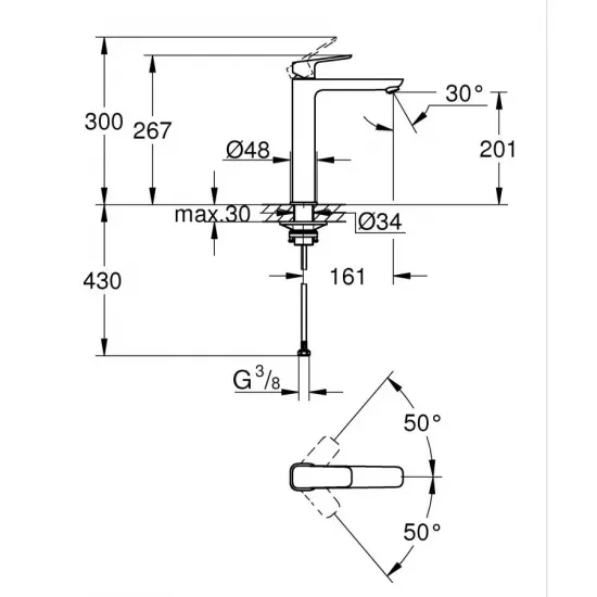 Одноважільний змішувач для раковини XL-розміру Grohe Cubeo (1017292430)