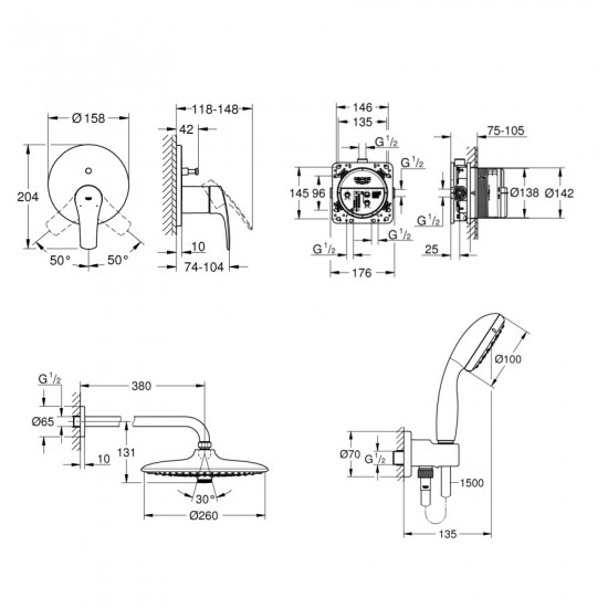Душова система прихованого монтажу зі змішувачем Grohe Grohtherm SmartControl (UA34614SC4)