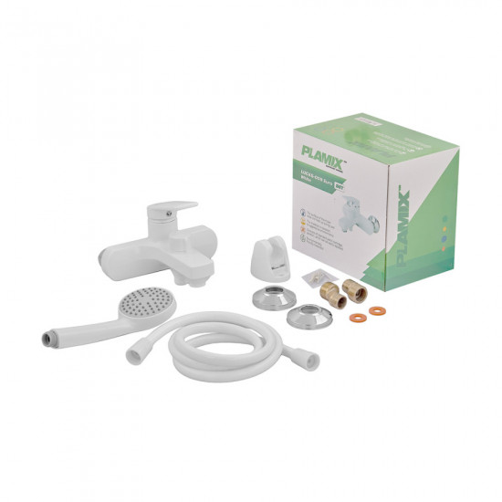 Смеситель для ванны Plamix Lucas-009 EURO SET White с шлангом, лейкой и кронштейном (PM0708) Смеситель для ванны Plamix Lucas-009 EURO SET White с шлангом, лейкой и кронштейном (PM0708)