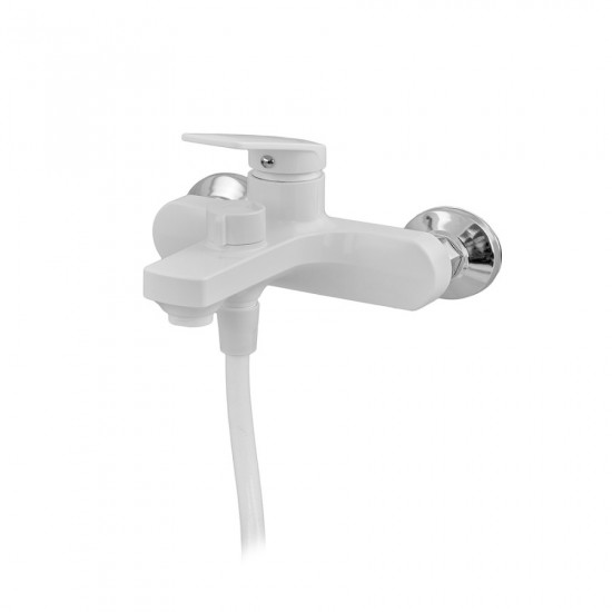 Змішувач для ванни Plamix Lucas-009 EURO SET White з шлангом, лійкою та кронштейном (PM0708)