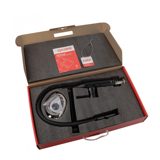 Змішувач для кухні Koer KI-70005-05 з чорним силіконовим виливом (нерж. сталь) (KR5005)