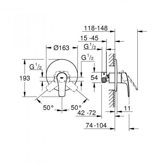 Набір для душу з верхнім душем Grohe Eurosmart UA33556003 (33556003+28576000+27541001) (UA33556003)