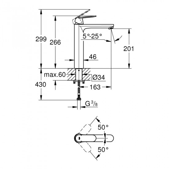 Змішувач на стільницю для раковини XL-розміру Grohe Eurosmart Cosmopolitan (23921000)