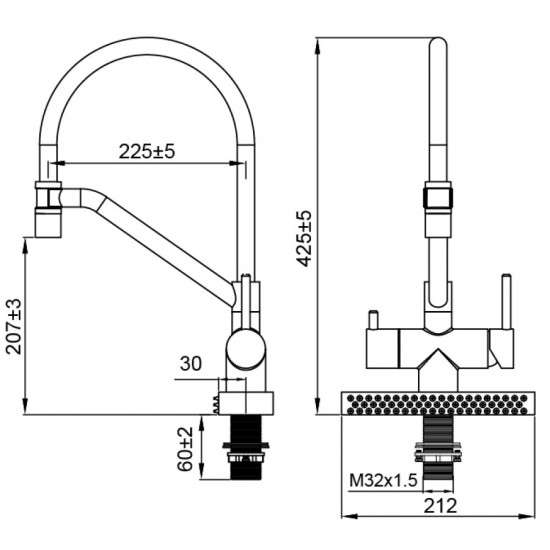 Змішувач для кухні Koer KB-74027-07 з функцією "водоспад" та чорним силіконовим виливом (KR5203)