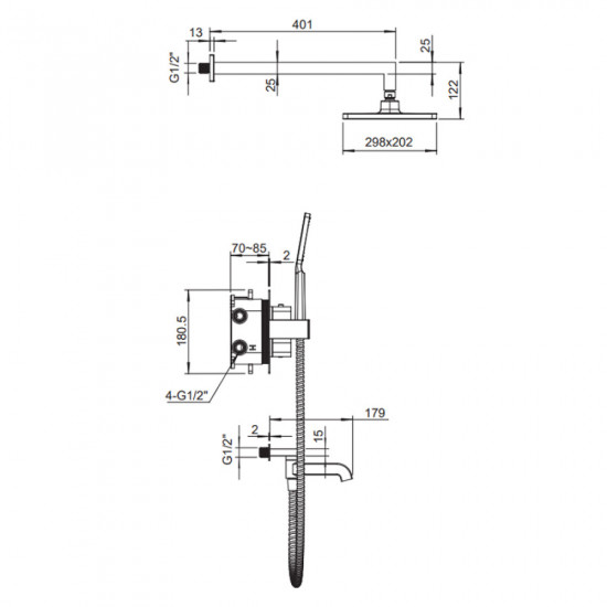 Вбудована душова система з термостатом Koer KB-67011-01 (Колір хром) (KR4726)