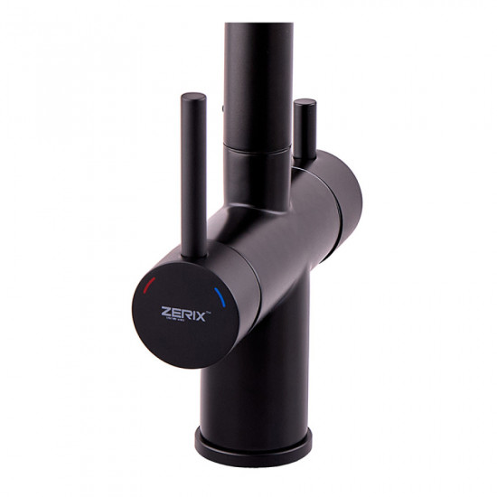 Кухонний змішувач на дві води Zerix LUX-024 Black з висувною лійкою (нерж. сталь) (ZX5556)