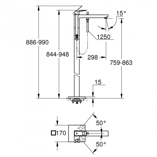 Підлоговий змішувач для ванни Grohe Eurocube (23672001)