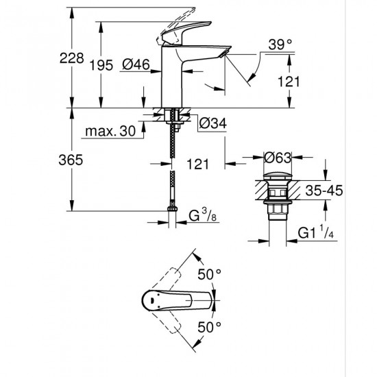 Одноважільний змішувач для раковини M-Size Grohe Eurosmart New з натискним донним клапаном (2392300