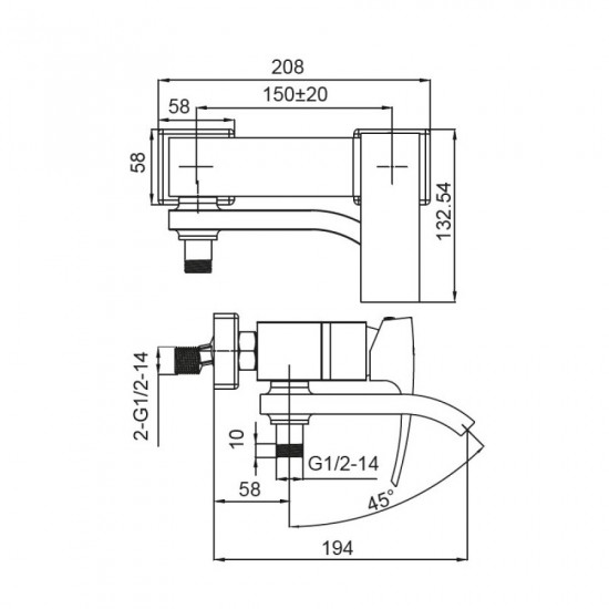 Змішувач для ванни з коротким зливом Koer KB-41007-01 (Колір хром) (KR3454)