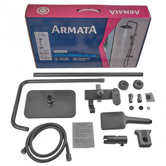 Душова колона зі змішувачем з алюмінію Armata BCG-009-J GRAPHITE, 3 режими (CH6561) Душова колона зі змішувачем з алюмінію Armata BCG-009-J GRAPHITE, 3 режими (CH6561)