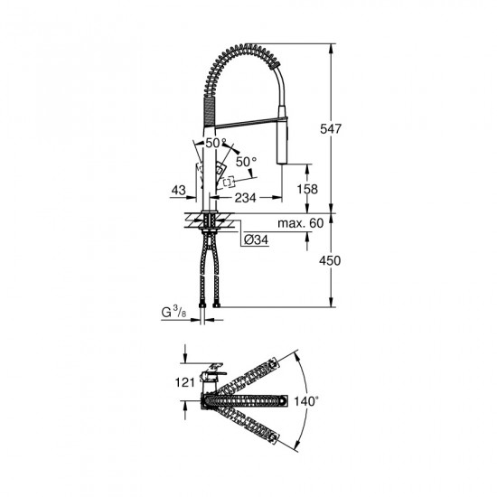 Змішувач для кухні з гнучким виливом Grohe Eurocube (31395000)