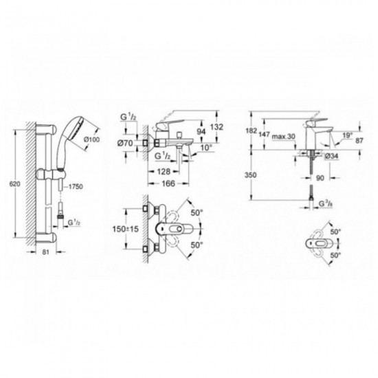 Набір змішувачів для ванни S-Size Grohe BauLoop (UA123214S1)
