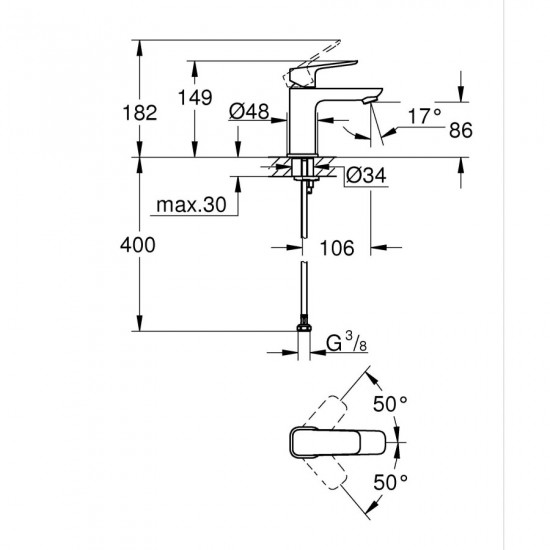 Одноважільний змішувач для раковини Grohe Cubeo S-розміру (1016992430)