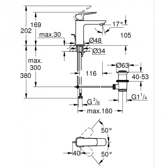 Одноважільний змішувач для раковини Grohe Cubeo M-розміру (1017492430)