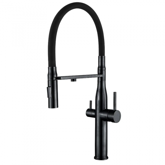 Кухонний змішувач на дві води з гнучким виливом Mixxus VTM-021 Black Refl.Black (MI6089)