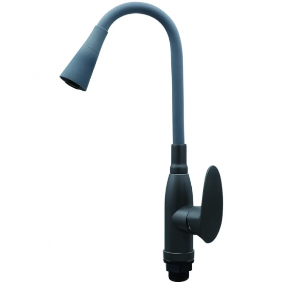 Змішувач для кухні PLAMIX CEZAR-011-B SET GRAPHITE REFL.GRAY з силіконовим виливом, з підведенням (