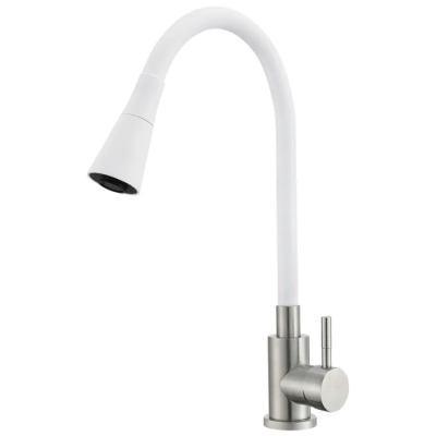 Змішувач для кухні MIXXUS SUS-011-T REFL.WHITE з силіконовим виливом з нерж. сталі SUS304, вилив бі