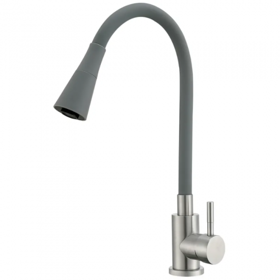 Змішувач для кухні MIXXUS SUS-011-T REFL.GRAY з силіконовим виливом з нерж. сталі SUS304, вилив сір