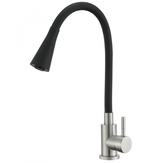 Змішувач для кухні MIXXUS SUS-011-T REFL.BLACK з силіконовим виливом з нерж. сталі SUS304, вилив чорний