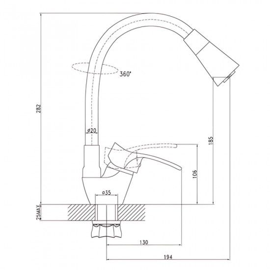 Змішувач для кухні з силіконовим виливом Zerix YUT 279 Reflector Black (колір виливу чорний) (ZX598