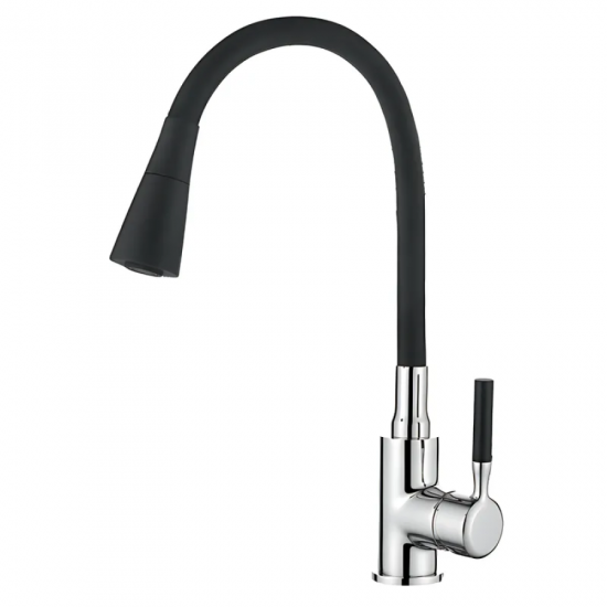 Змішувач для кухні Zerix ATRIUM-011-T REFL.BLACK (Колір хром+силік.вилив чорний) (ZX4720)