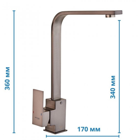 Змішувач для кухні Mixxus KUB-011 Graphite з нерж. сталі SUS304 (кол. графіт) (MI6096)