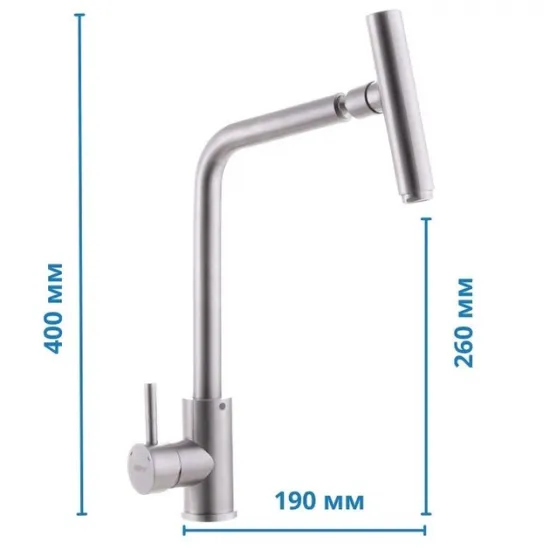 Змішувач для кухні з нерж. сталі SUS304 Zerix SUS-017 (ZX3143)