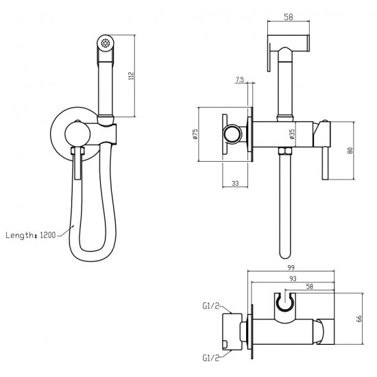 Змішувач для гігієнічного душу Mixxus Premium Hans 002-A Inner Graphite з лійкою (Колір графіт) (MI