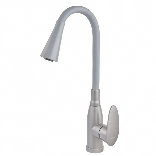 Змішувач для кухні PLAMIX CEZAR-011-B SET GRAPHITE REFL.GRAY з силіконовим виливом, з підведенням (